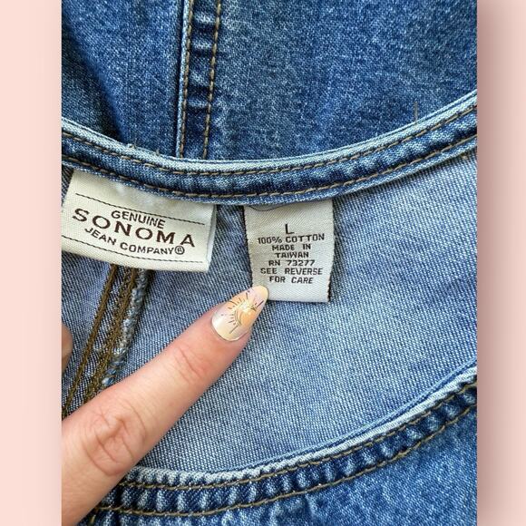 Vtg Denim Jumper Pinafore Long Dress Womens Large Blue Cottage Boho Modest 90s - Picture 4 of 4